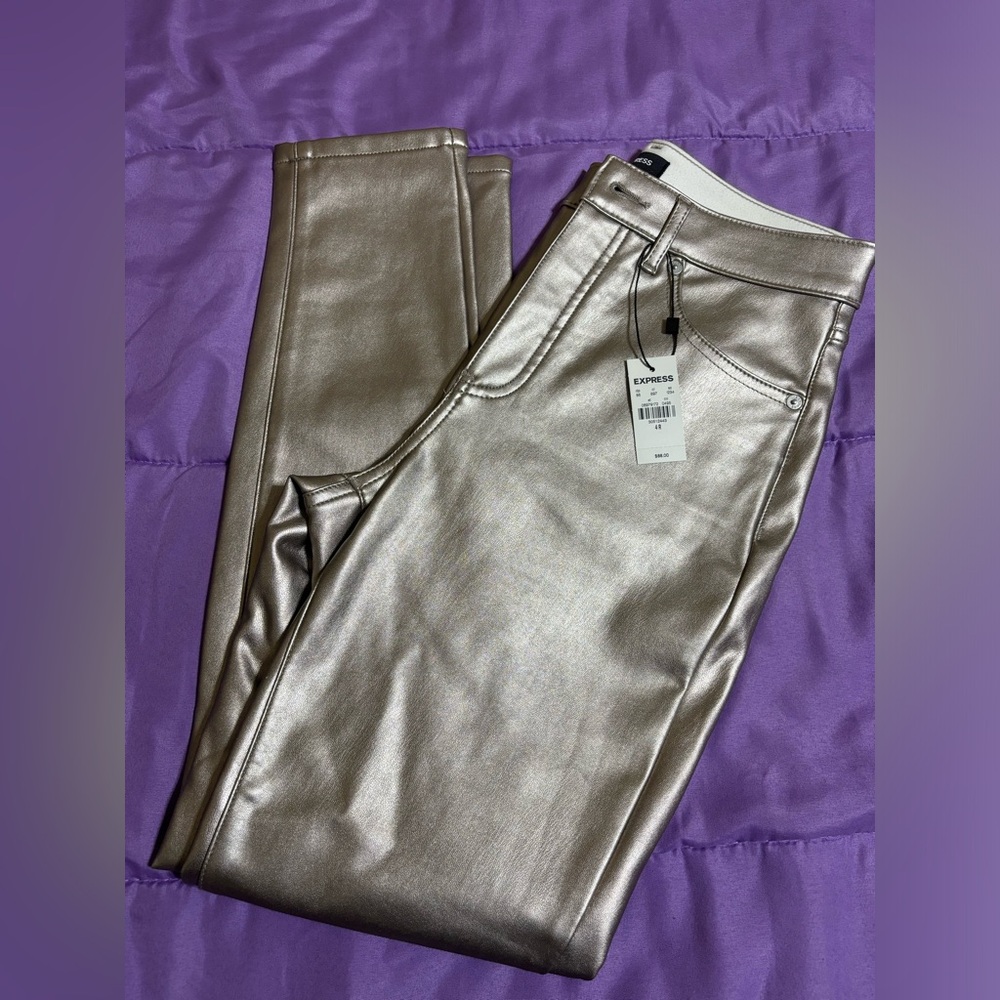 NWT express metallic faux letter pants skinny high rise